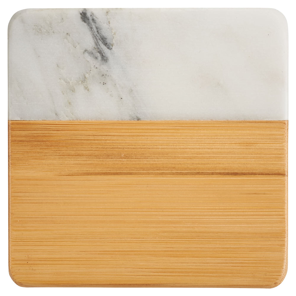 Marble and Bamboo Coaster Set